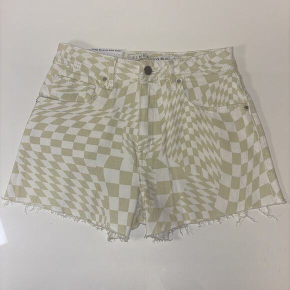 NWT Tinseltown Green Denim Cutoff Shorts Sz 5 / 27 Checkers Fairycore Grung Goth - Picture 1 of 7